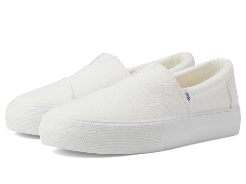 TOMS Women's Fenix Platform Slip-On Sneaker, White Washed Canvas, 7.5 UK