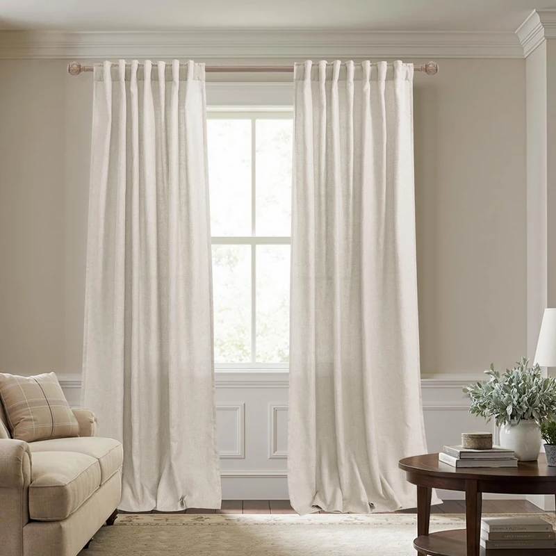 Tan Rustic Curtains for Living Room 84 Inches Long,Sheer European Thick Flax Faux Linen Blend Burlap Farmhouse Decor Primitive Country Curtains for Bedroom,2 Panels Set,Oatmeal Greige