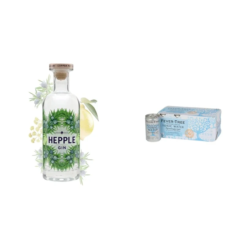 Hepple Gin, 70 cl & Fever-Tree Refreshingly Light Indian Tonic Water 8 x 150ml (Pack of 3, Total 24 cans)