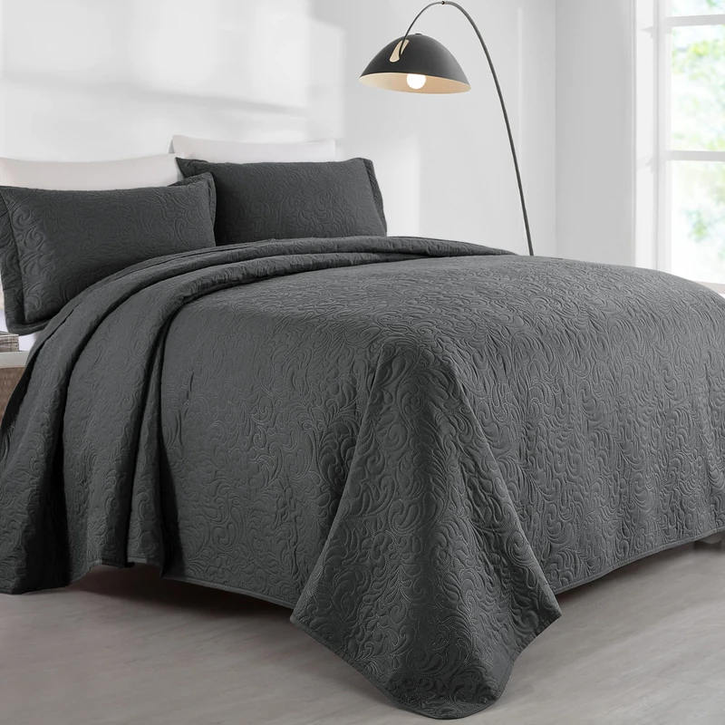 HOMBYS Alaska King 132x 120 Bedspread Coverlet Set, 3 Piece Lightweight Oversized King Quilt Bedding Set with Matching Shams, Grey