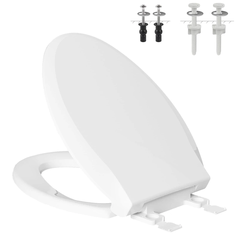 Hibbent Elongated Toilet Seat with Oval Cover, Soft Close Toilet Seat, Easy to Install,Never Loosen Hinge to Prevent Shifting, Non-Slip Seat Bumpers and Easily Cleaning(White)