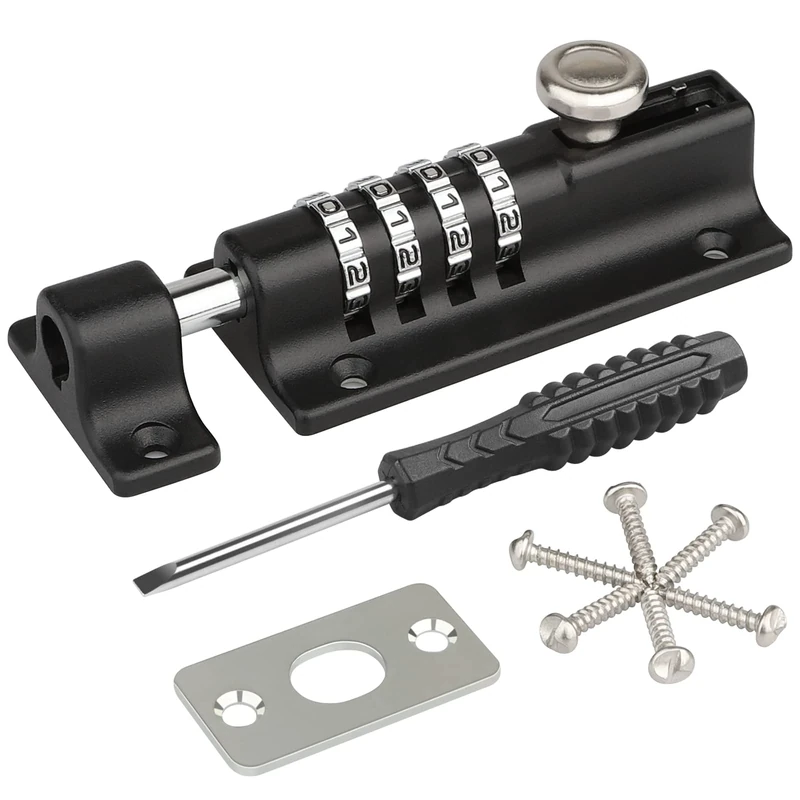 Spopal Combination Locking Bolt, [Weatherproof & Burglar Proof] 120mm Combi-Bolt 4 Digit Unique Combination Locking Bolt, Thicken Solid Zinc Alloy Door Latch Lock for Home, Gate, Shed, Garage, Fence