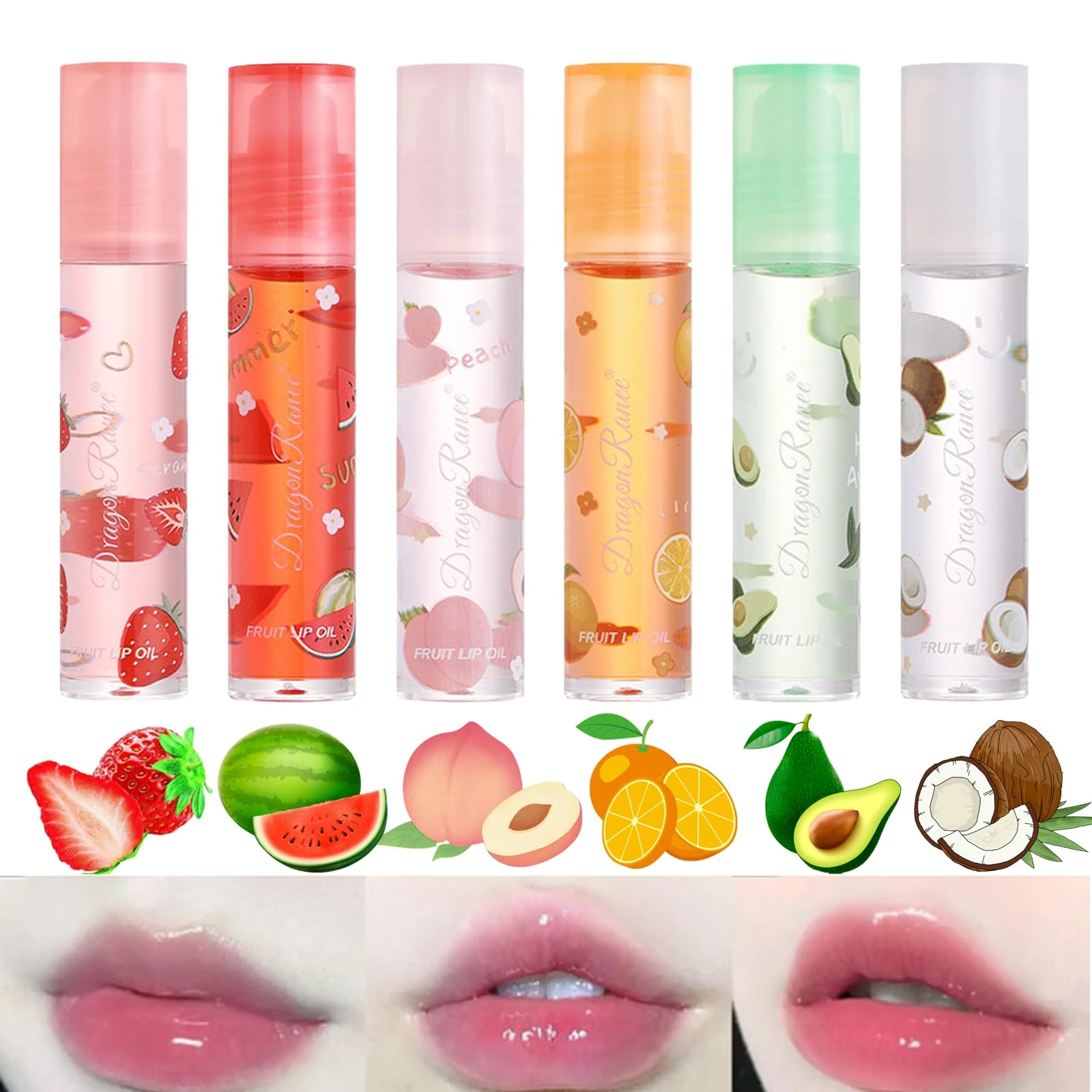 Mrettick Moisturizing Lip Oil 6 Pcs Roll-on Lip Oil Set Fresh Lip Glaze Transparent Colorless Moisturizing Lip Lotion Hydrating Lip Oil Set for Lip Care