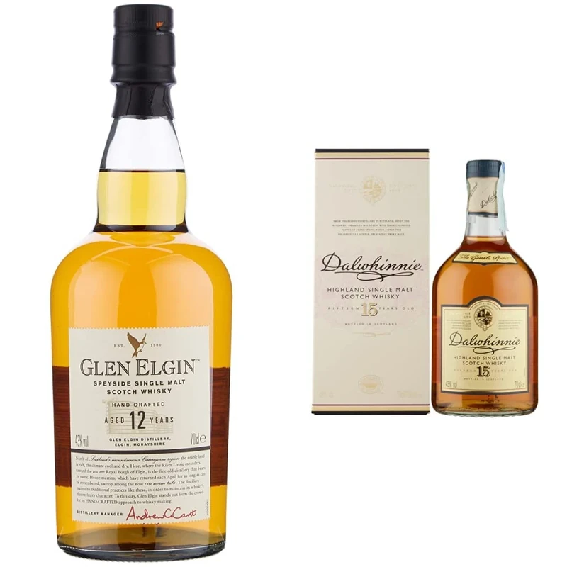 Glen Elgin 12 Year Old Single Malt Scotch Whisky 70 cl & Dalwhinnie 15 Years Old|Single Malt Scotch Whisky|Perfect Whisky Gift Set|Smooth and aromatic|43 Percent Vol|70cl