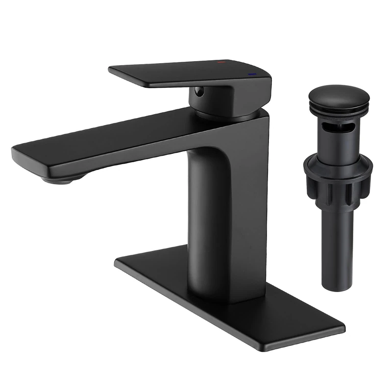 VOTON Black Bathroom Faucet Single Handle Bathroom Faucets for Sink 1 Hole Rv Lavatory Vanity Faucet with Pop-up Drain and Water Supply Lines