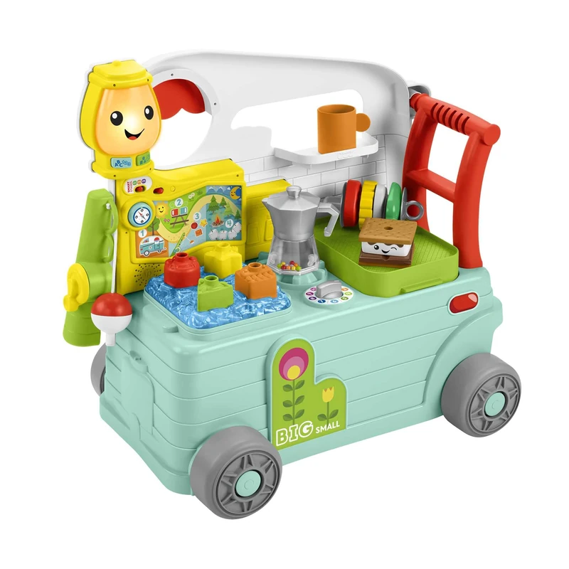 Fisher-Price - Laugh & Learn Camper 3-in-1 Push Toy for First Steps & Music Activity Centre Toy for 9-36 Months Kids HCK51