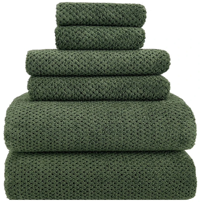 YTYC Towels,29x59 Inch Extra Large Bath Towels Set of 6 Quick Dry Super Soft Microfiber Towels for Bathroom 2 Bath Towels 2 Hand Towels 2 Washcloth Towels 80% Polyester (Olive Green, 6 Piece) - Image 1