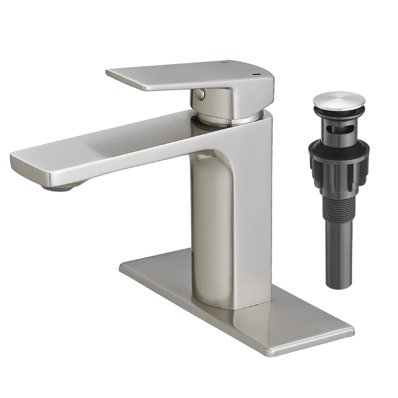 VOTON Brass Bathroom Faucet, Brushed Nickel Finish, Single Handle, 1 or 3 Hole Installation, Pop-up Drain, Flexible Hoses