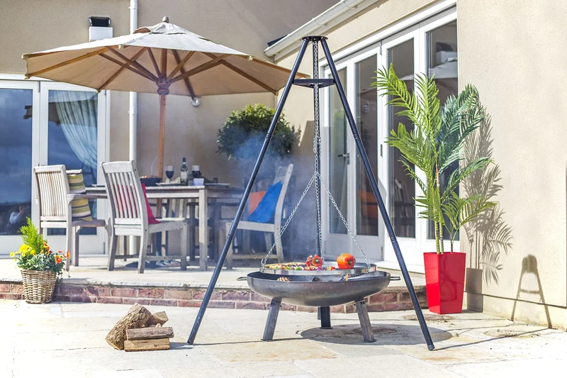 La Hacienda Tripod + Industrial Firepit BBQ Cookout Bundle
