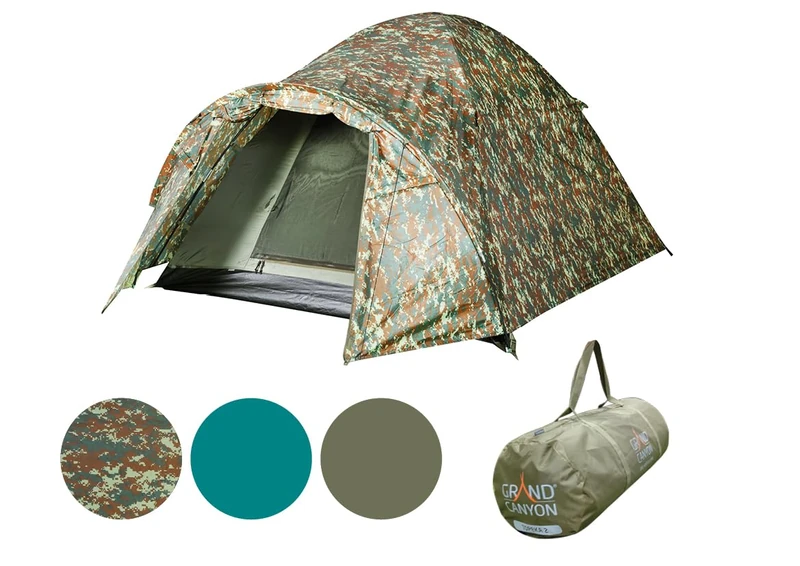 GRAND CANYON Topeka 2 Dome Tent / 2-Person Tent with Vestibule/Waterproof & Wind-Resistant/For Camping, Hiking, Bikepacking/Compact Packed Size/GrandFlow Ventilation/Blue Green