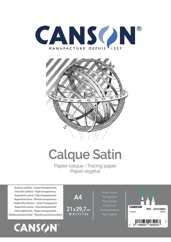 Canson Art Graphique Tracing Paper, Plain, 110 g, Box, A4, Clear, 250 Sheets - Image 1