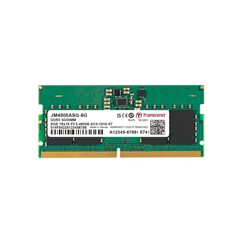 Transcend JetRam 8GB DDR5 RAM 4800MHz Unbuffered SO-DIMM 1Rx16 CL40 1.1V, JM4800ASG-8G