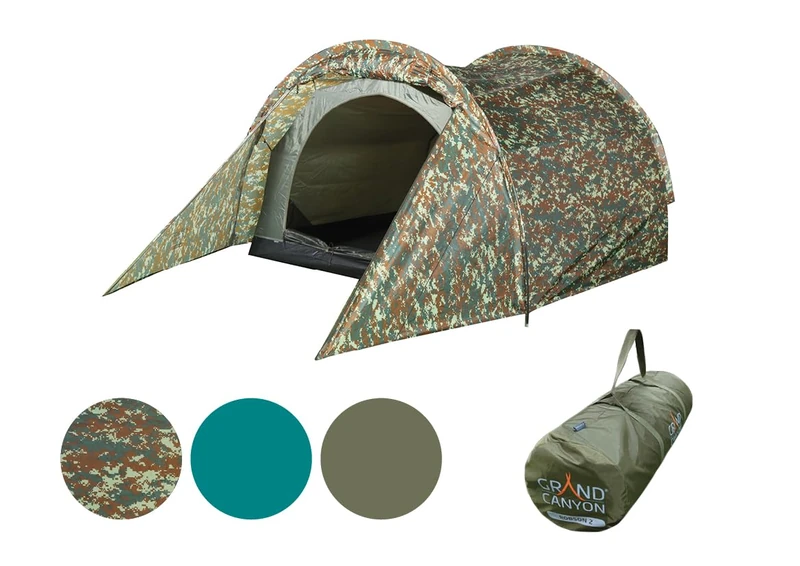 GRAND CANYON Robson 2 / Lightweight tunnel tent for 2 people with vestibule/Waterproof, durable & compact/Perfect for trekking, camping & bikepacking/Blue Green