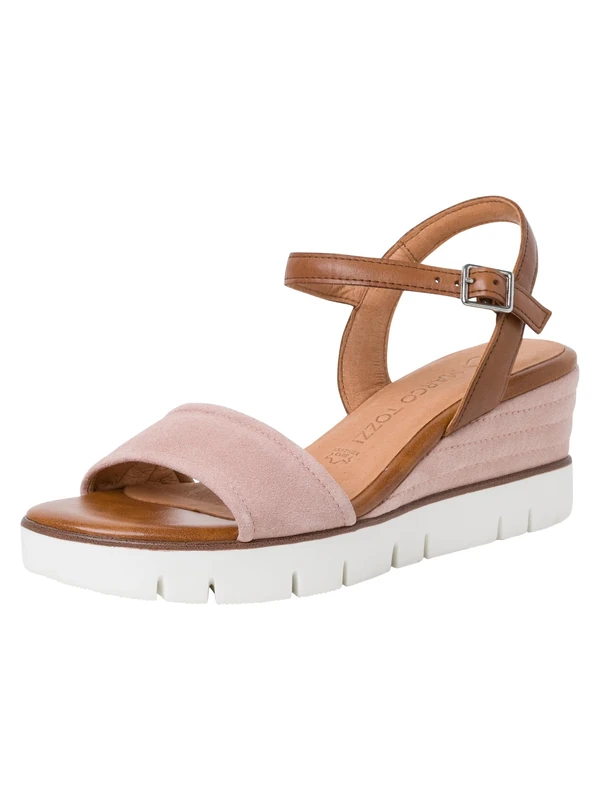 Marco Tozzi Women's 2-2-28714-20 Leather Sandals with Wedge Heel Wedge Sandals, Rose Comb, 37 EU, Rose Comb, 5 UK