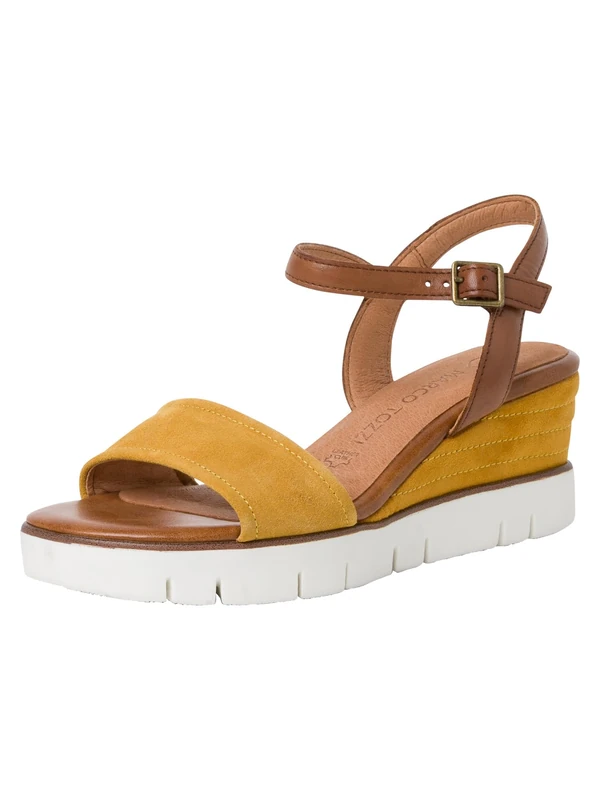 Marco Tozzi Women's 2-2-28714-20 Leather Sandals with Wedge Heel Wedge Sandals, Saffron Comb, 40 EU, Saffron Comb, 8 UK