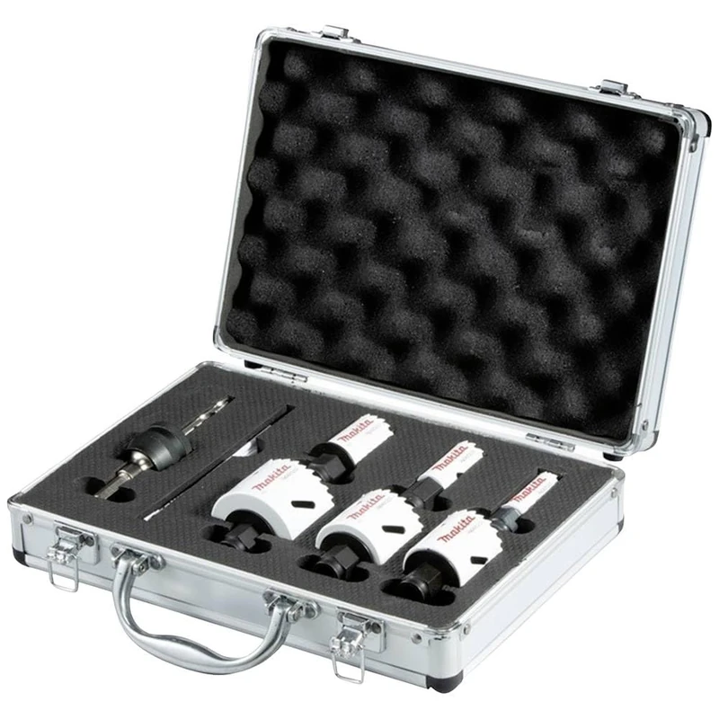 Makita E-12310 EZYCHANGE Hole Saw Set 7 Pieces in Aluminium Case, Bi-Metal HSS-Co Hole Saws Diameter 16-51 mm, Cutting Depth 44 mm, for Wood, Metal, Aluminium, Stainless Steel, Plastic - Image 1