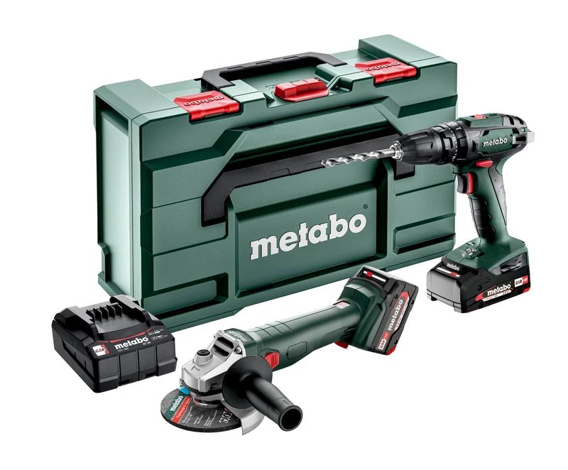 Metabo Combo Set 2.4.4 18 V (685205500) Cordless Tools in a Set. Comes with Drill, Grinder, 2 Batteries, Charger in a case.