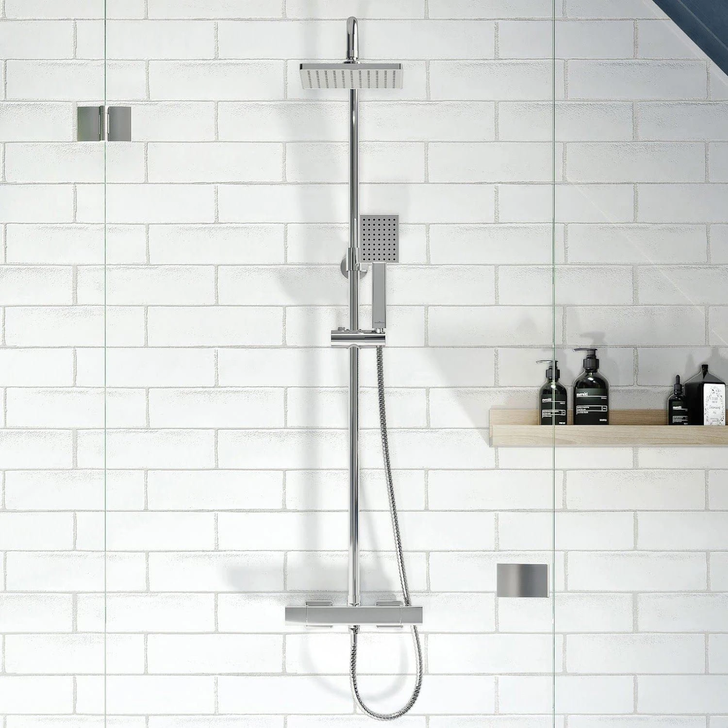 Gainsborough GDSP Thermostatic Cool Touch Bar Mixer Shower with Adjustable & Drencher Heads Square Chrome Modern 1 Spray Pattern