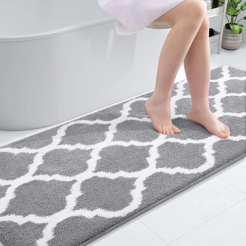 OLANLY Bathroom Rugs 70x24, Soft and Absorbent Microfiber Bath Rugs, Non-Slip Shaggy Shower Carpet, Machine Wash Dry, Bath Mats for Bathroom Floor, Tub and Shower, Grey