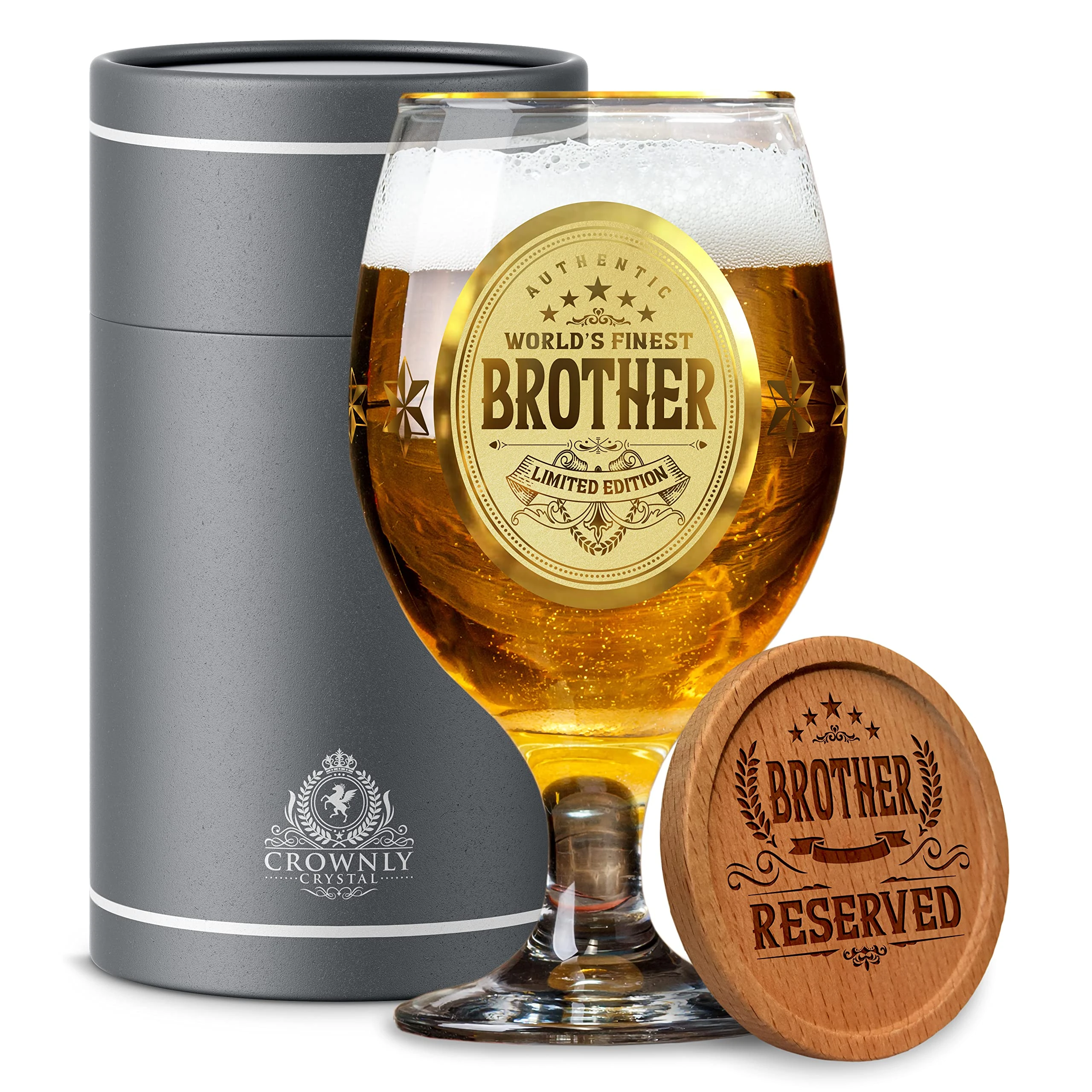 CROWNLY CRYSTAL® Gifts for Brother Personalised Beer Glass Birthday Gifts for Men from Sister