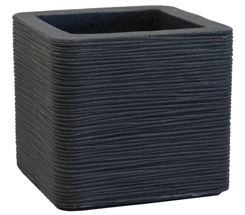 Dehner Rille Plant Pot Approx. 40 x 40 x 34 cm Plastic Anthracite - Image 1