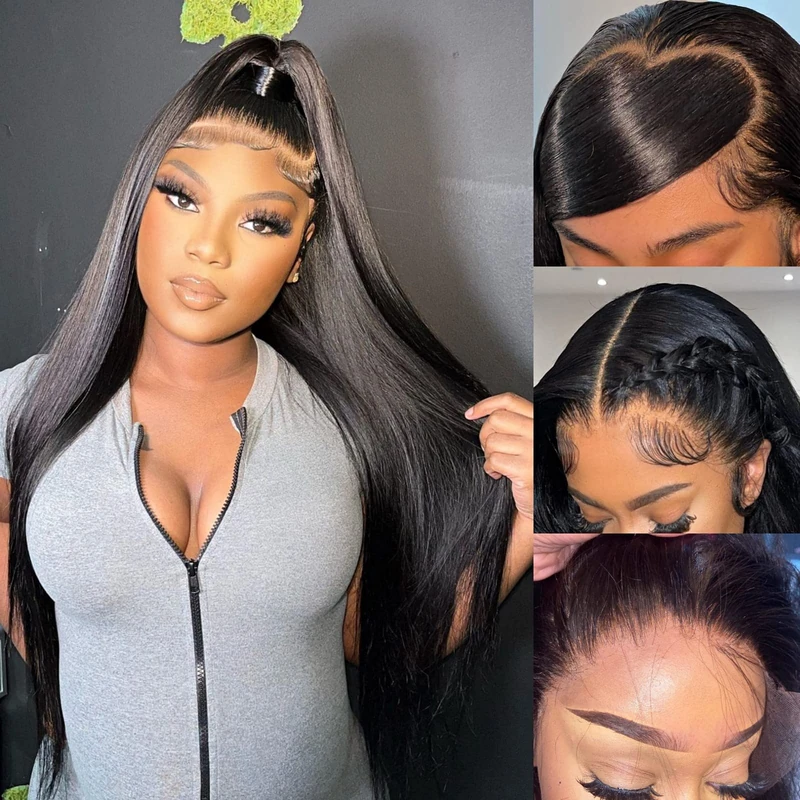 Miss Flower 250 Density Ultra-thin Invisible SKINLIKE HD Lace Front Wigs Human Hair 24Inch 266g Large Lace Space 13x4 Straight Full Frontal Wigs Human Hair Pre Plucked Tiny Knots for Black Women