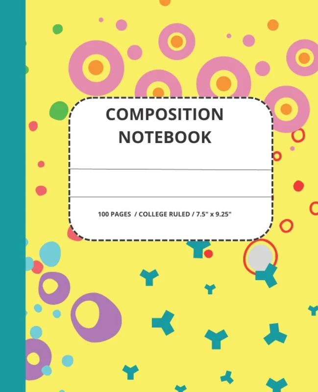 Composition Notebook: Yellow & Aqua, with colorful crazy shape design. 100 Pages / College Ruled / 7.5"x 9.25" lined notebook. Great for everyone!