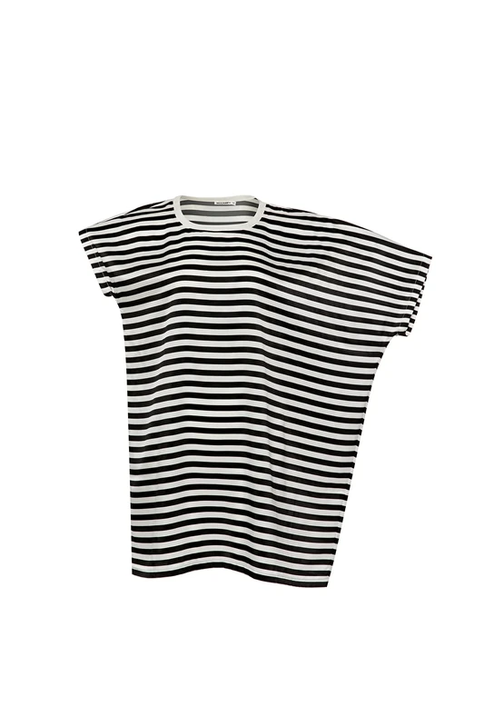 MCCAMEY Womens Silk Nightwear Nightdress Underwear Black & White Stripe(M) - Image 1