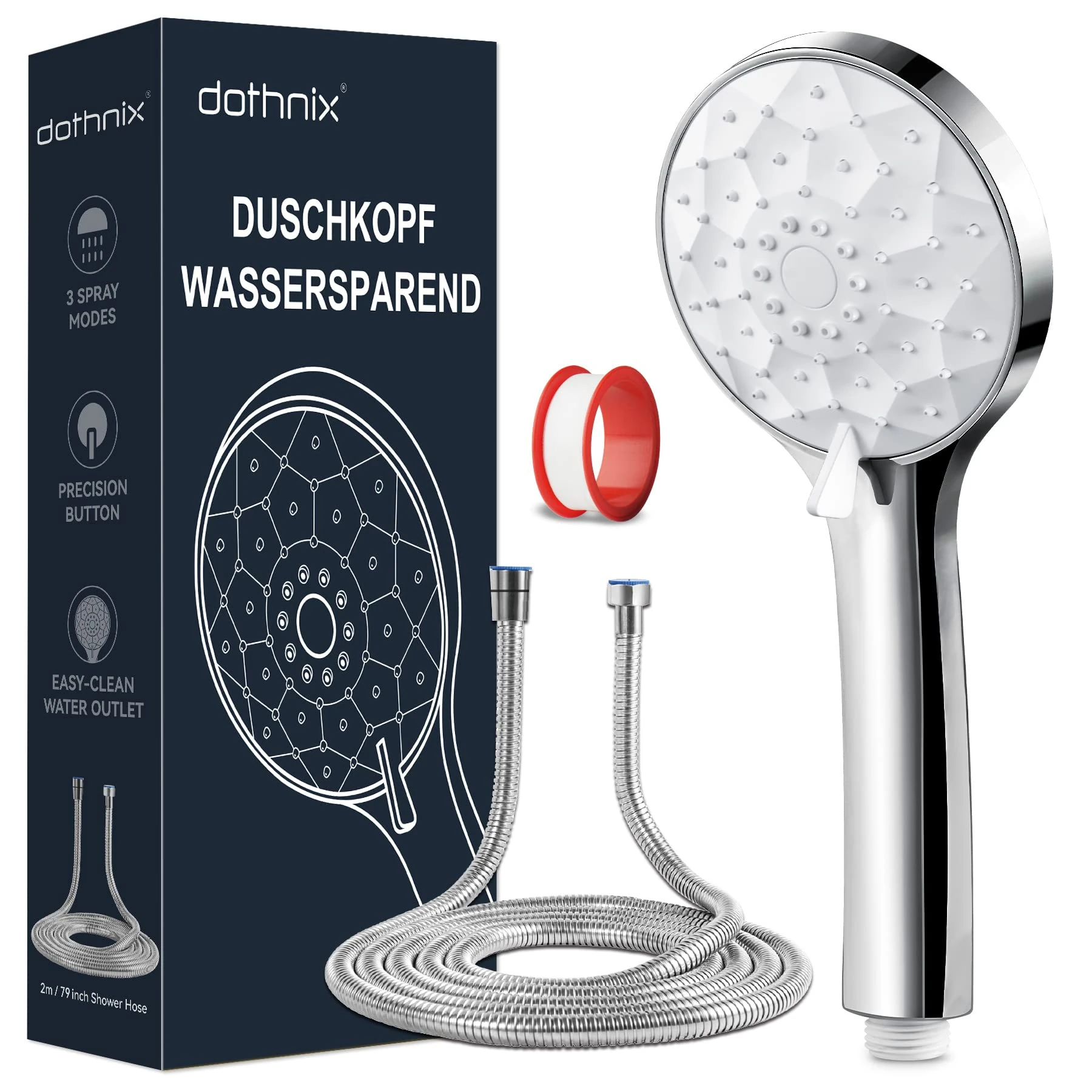 Shower Head and Hose 2M, dothnix Shower Head High Pressure with 3 Modes, Universal Power Shower Head for Low Pressure