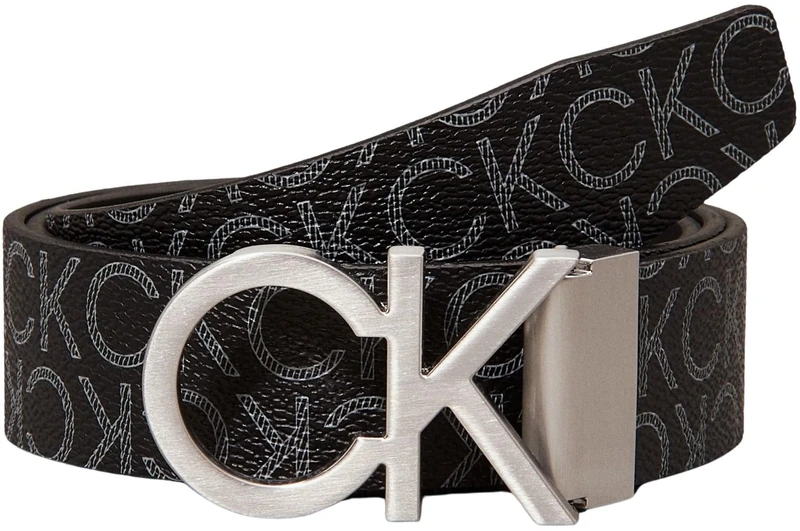 Calvin Klein Men Belt Ck Rev Adj New Mono 3.5 cm Faux Leather Black Monogram 80 cm, Black (Black Monogram), 41.3 inches