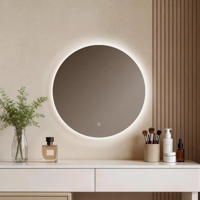 EMKE 60 cm Round LED Bathroom Mirror with 6500 K Cool White Illuminated with Touch Switch - Image 1