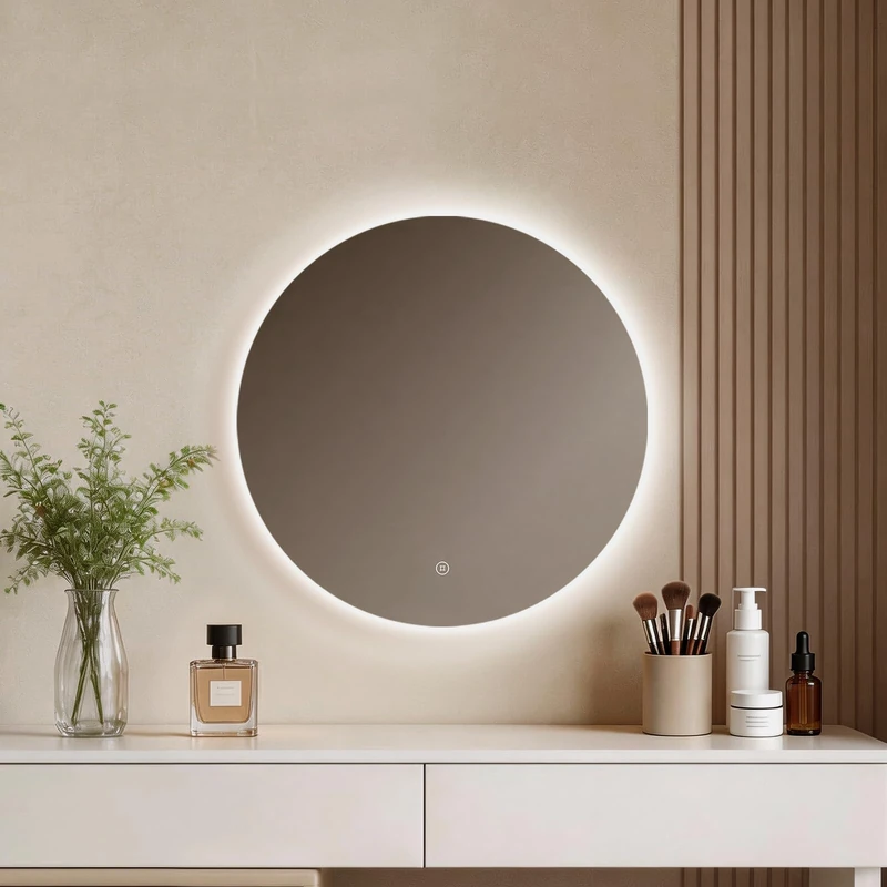 EMKE Round LED Bathroom Mirror 50 cm Cool White 6500 K with Touch Switch - Image 1