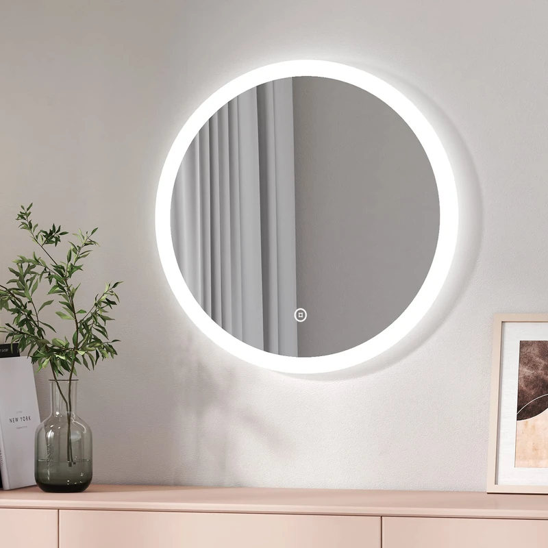 EMKE 60cm LED Round Bathroom Mirror with Touch Switch + 3 Types of Lights Warm White/Cool White/Neutral