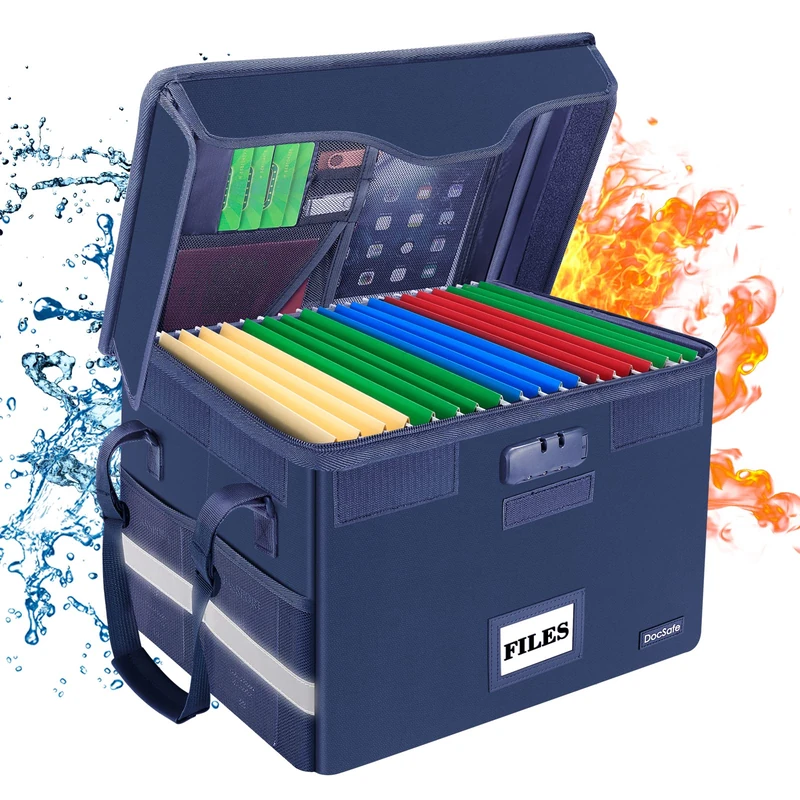 DocSafe Fireproof Document Box with Lock - Blue File Organizer