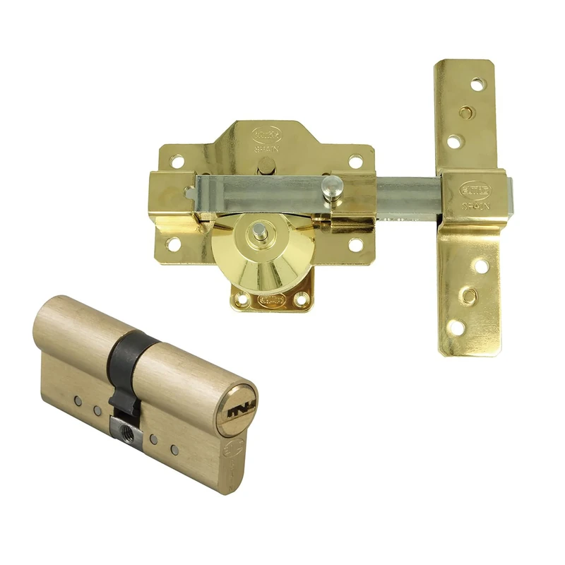 Amig - Pack of Steel Lock and Brass Cylinder Matched for Wooden Doors, Mod. 1PLUS, 70 mm (35-35), Increase The Security of Your Home, Gold Steel