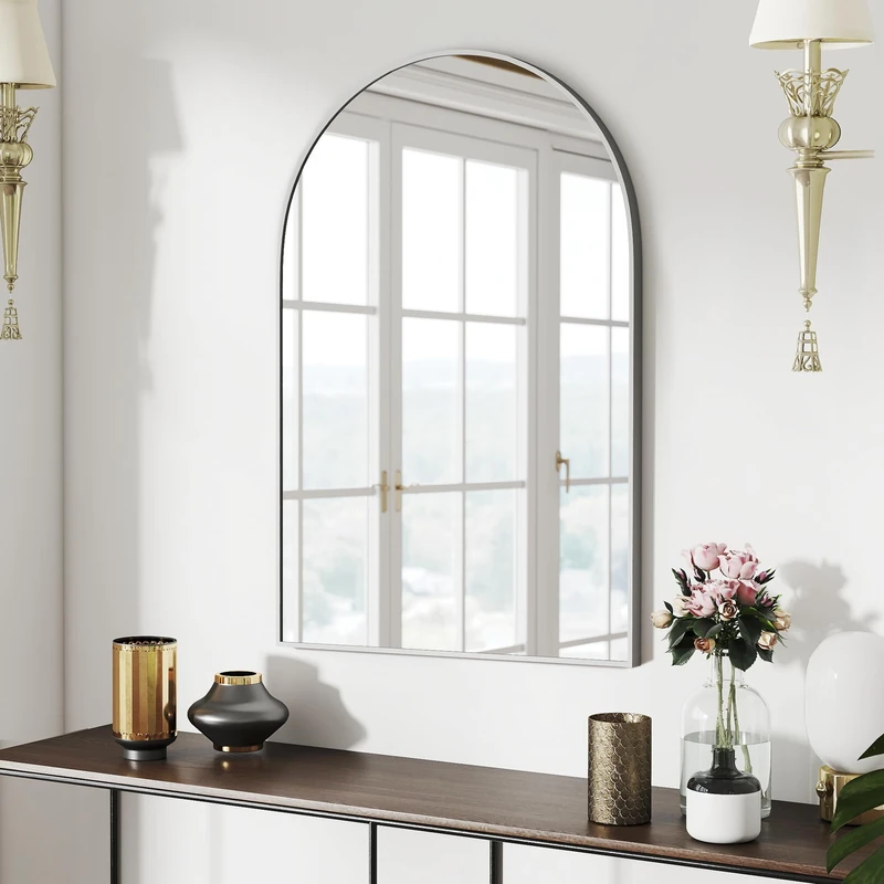 SCWF-GZ 24x36 Arch Mirror Square Full Length Wall Mounted Hanging or Against Wall Metal Aluminum Alloy Frame Dressing Make-up Mirrors for Entryway Bedroom Bathroom Living Room 24 36 inch Silver