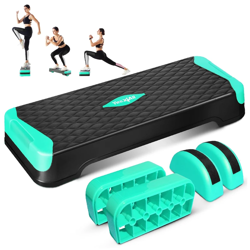 Yes4All Multifunctional Aerobic Stepper, Extra Half Round Legs, 4'' 6'' Adjustable Step Aerobics Platform for Workout, Step & Balance Exercise