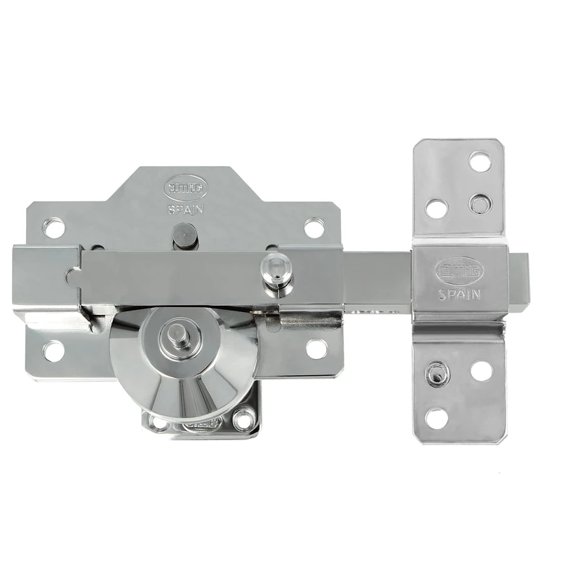 Amig - High Security Overlap Lock for Wooden Doors | Mod. 8 Plus | 90 x 154 mm | with Round Security Cylinder and Latch | Silver Steel