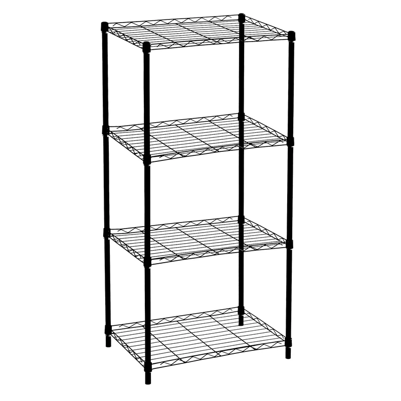 Catter House Klaus Metal Shelf with Grid 120 – 56 x 35 x 120 cm, Black with 4 Shelves, Holds up to 140 kg, Chrome Finish and Easy to Assemble