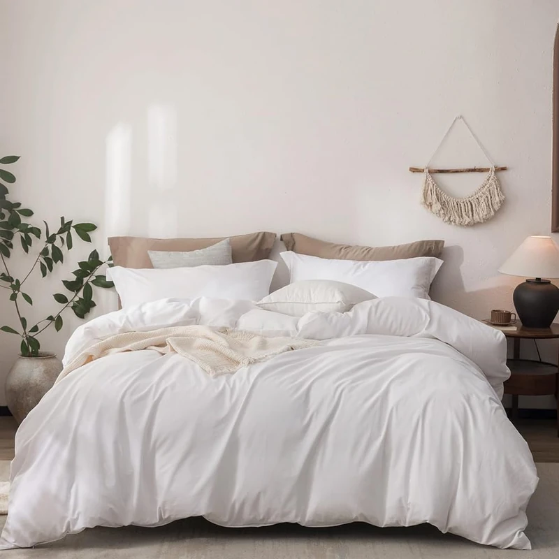 CLOTHKNOW White California King Comforter Set White Bedding Comforter Sets Soft All Season Bed Comforter with 2 x Pillow Cases