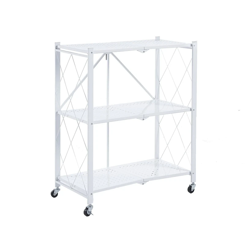 Catter House Kim 84 Folding Metal Shelving Unit - 71.5 x 36 x 84 cm, White with 360 Degree Swivel Wheels and 3 Shelves - Holds up to 120 kg