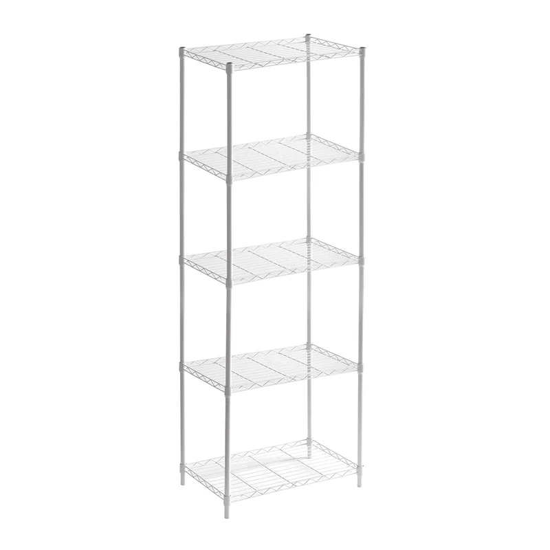 Catter House Klaus Metal Shelf with Grid 160 – 56 x 35 x 160 cm, White with 5 Shelves, Holds up to 175 kg 35 kg per Shelf, Chrome Finish and Easy to Assemble