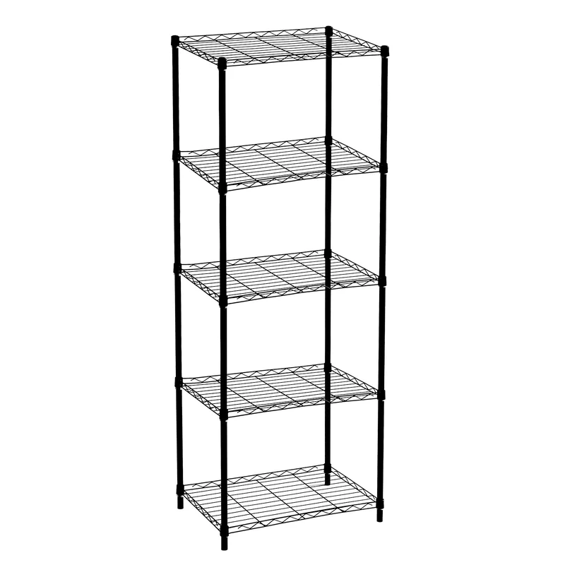Catter House Klaus Metal Shelf with Grid 160 – 56 x 35 x 160 cm, Black with 5 Shelves, Holds up to 175 kg 35 kg per Shelf, Chrome Finish and Easy to Assemble