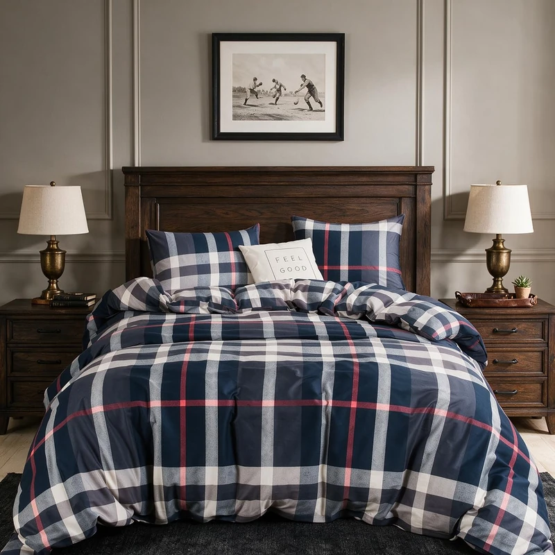 CLOTHKNOW Blue Red White Plaid California King Comforter Set Tartan Grid Bedding Comforter Sets Soft All Season Comforters