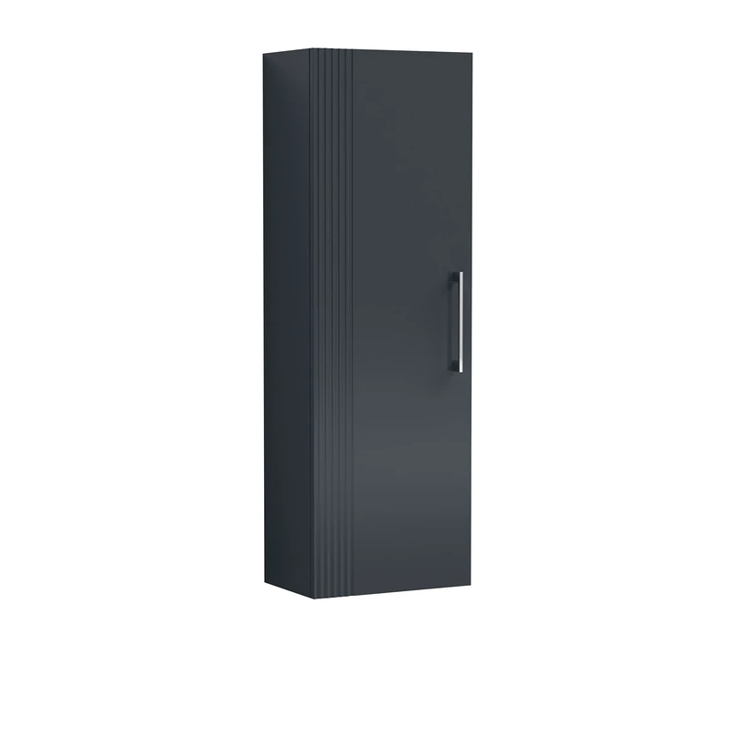 nuie FLT1462 Deco Modern Bathroom Wall Hung 1 Soft Close Door Part Fluted Tall Unit, 400mm, Soft Black