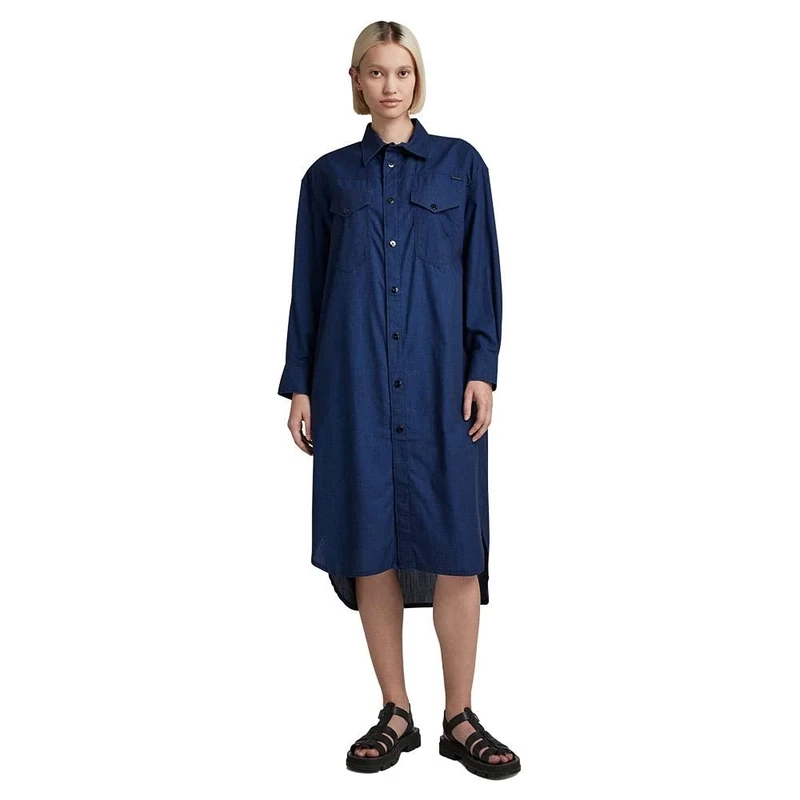 G-Star Women's Long Western Shirt Dress Evergreen, Blue (rinsed D22983-D309-082), XL