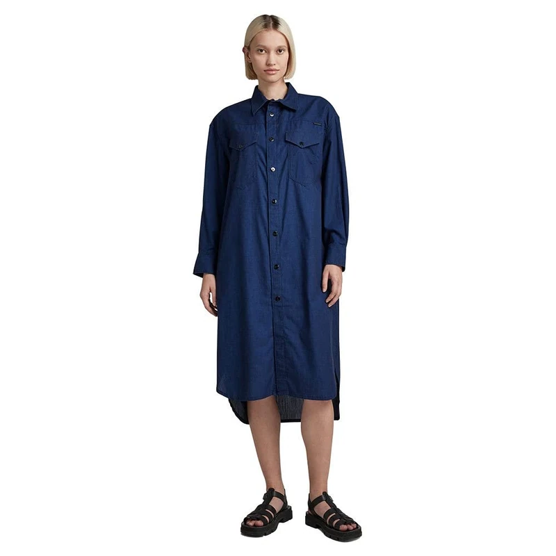 G-Star Women's Long Western Shirt Dress Evergreen, Blue (rinsed D22983-D309-082), XS
