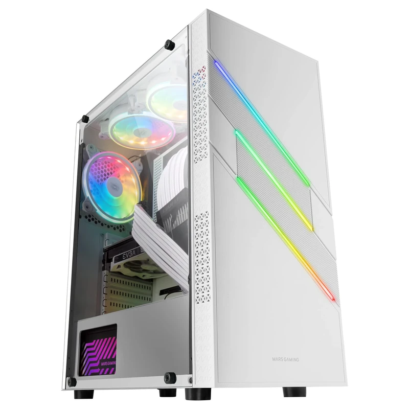Mars Gaming MC-U3 White, PC Gaming ATX XL Case, Front Triple ARGB, 12cm ARGB Fan, Tempered Glass Window