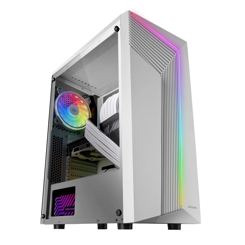 Mars Gaming MC-X7 White, PC Gaming ATX Case, ARGB Front, 12cm RGB Fan, Full Side Window