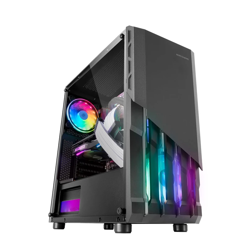 Mars Gaming MC-X2 Black, PC Gaming ATX Case, FRGB Steel Front, 2 Fans 12cm FRGB, Full Side Window